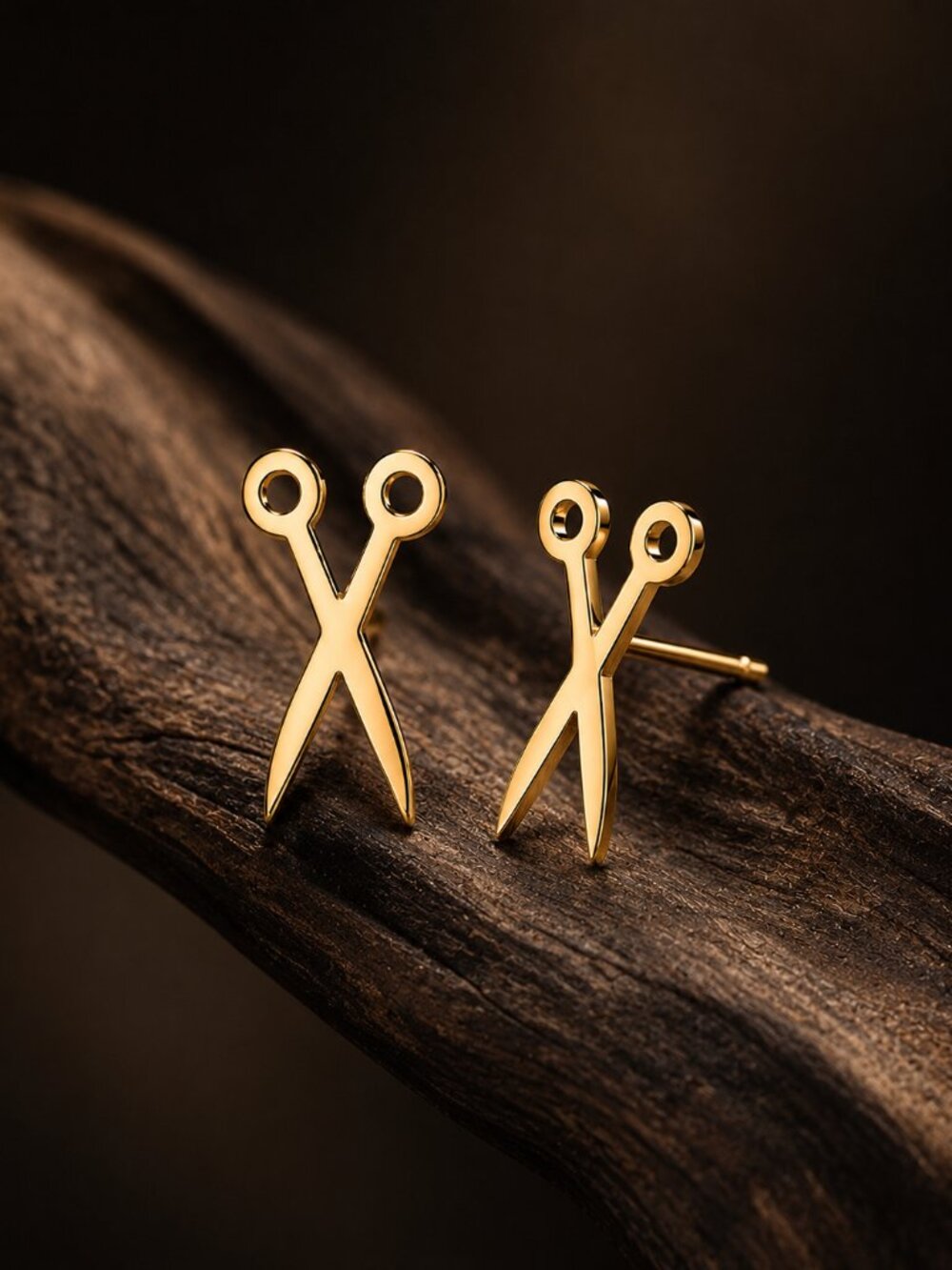 Stainless Steel Yellow Gold Scissor Stud Earrings Hypoallergenic